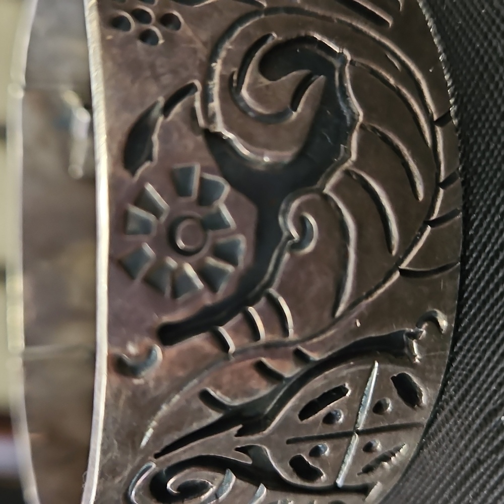 Vintage Taxo Mexico Artisan Silver Floral Hinged Bracelet Bangel Cuff - Picture 11 of 17